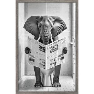 Trends International Reinders: Toilet Humor - Elephant Toilet Framed Wall Poster Prints Barnwood Framed Version 22.375" x 34" - 1 of 4