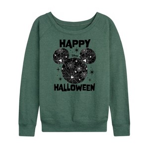 Women's - Disney - Mickey's Spiderweb Logo Lightweight French Terry Wide Neck Long Sleeve Shirt - 1 of 4