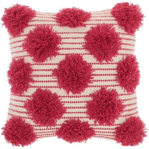 Pink throw with pom poms hot sale