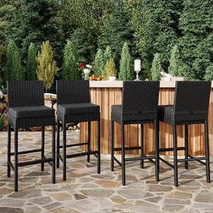 Patio Wicker Barstools With Cushions, Outdoor Wicker Bar Stools Set of 2/ 4, Outdoor Rattan Bar Height Stool Set Armless for Backyard, Poolside - 1 of 4