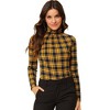 Allegra K Women's Turtleneck Long Sleeve Stretch Slim Plaid Casual Blouse - 3 of 4