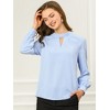 INSPIRE CHIC Women's Office Keyhole Elegant Stand Collar Long Sleeve Back Neck Button Blouse - 2 of 4
