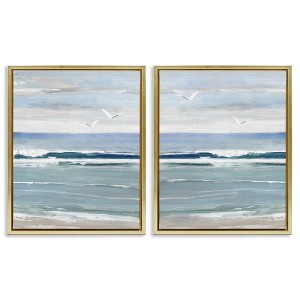 Stupell Industries Seagulls over Beach Waves Black Framed Floater Canvas Wall Art - 1 of 4