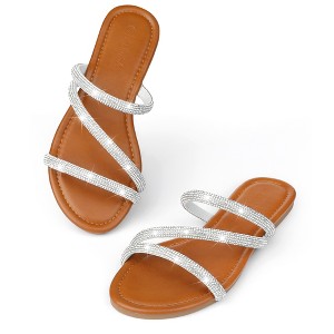 Perphy Women's Rhinestones Slippers Slip on Strappy Flat Sandals - 1 of 4