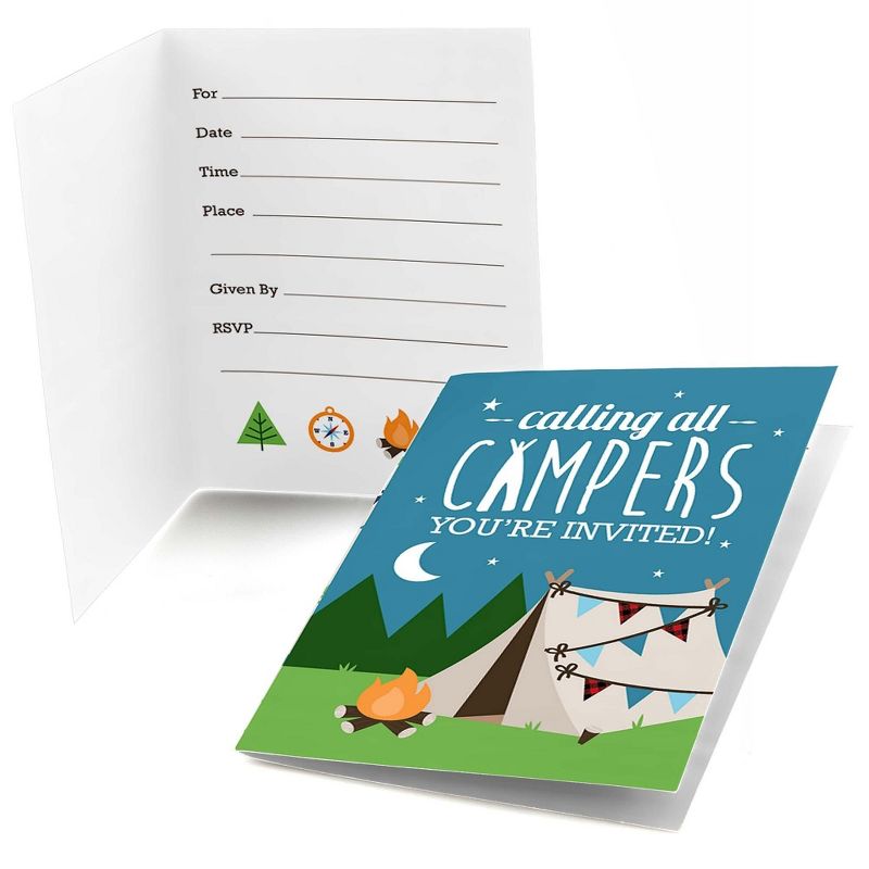Big Dot of Happiness Happy Camper - Fill In Camping Baby Shower or Birthday Party Invitations (8 count), 1 of 7