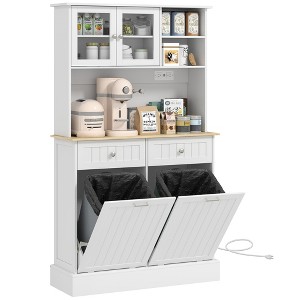 Kitchen Cabinet with Charging Station, 2 Tilt Out Cabinets, Microwave Stand, Freestanding Kitchen Pantry Cabinet - 1 of 4