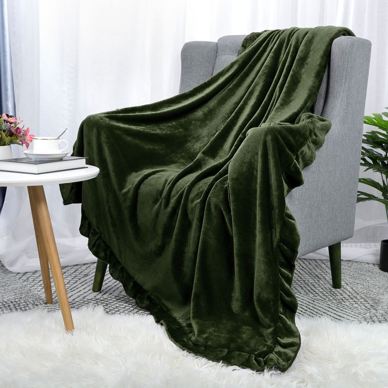 PiccoCasa Flannel Fleece Luxury Sofa with Ruffle Trim Lightweight Plush Microfiber Solid Blanket, 2 of 9