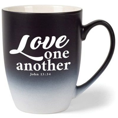 Elanze Designs Love One Another John 13:34 Two Toned Ombre Matte Black and White 12 ounce Ceramic Stoneware Coffee Cup Mug