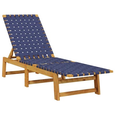 vidaXL Sun Lounger Dark Blue Solid Acacia Wood and Fabric