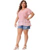Agnes Orinda Women's Plus Size V Neck Short Sleeve Floral Print Tiered Peplum Blouses - 3 of 4