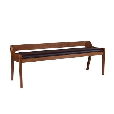 Rasmus Chestnut Brown Acacia Wood Dining Bench with Faux Leather Seat