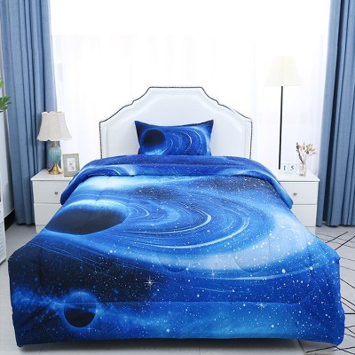 2 Pcs Polyester Twin Galaxies All-season Reversible Bedding Sets Galaxies White Blue - PiccoCasa