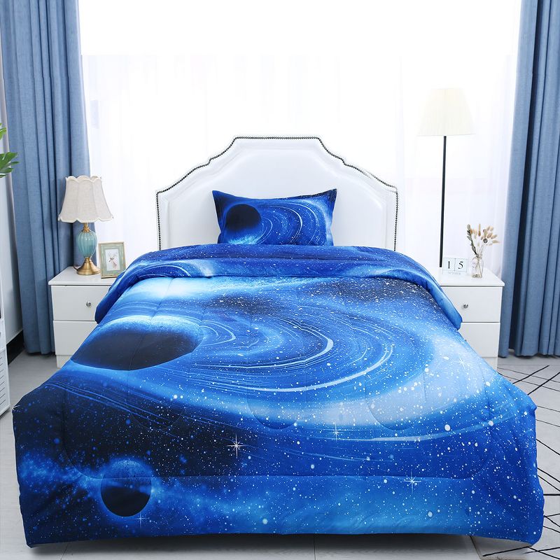 PiccoCasa Galaxy Themed Reversible Comforter with 1 Pillowcase White Blue Twin-Size, 2 of 6