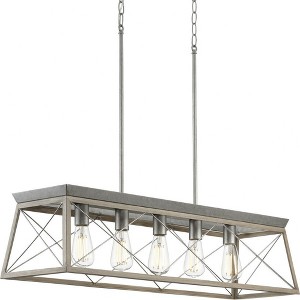 Progress Lighting Briarwood 5-Light Linear Chandelier, Galvanized Finish, Steel Material, Faux-Painted Wood Enclosure - 1 of 4