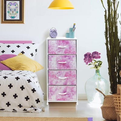 Tie-Dye Pink 4-Drawer Fabric Storage Chest with Steel Frame