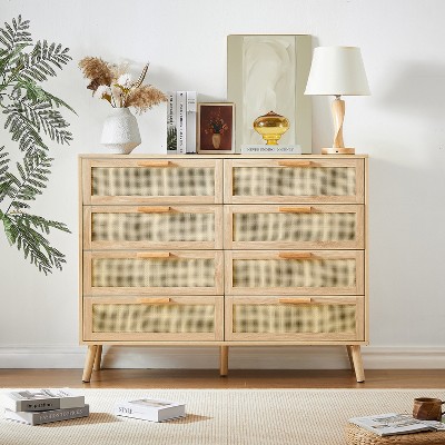 Hommoo 8 Double Dresser with rattan drawers Natural