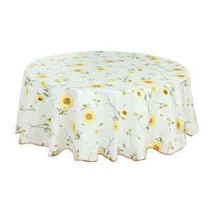 70" Dia Round Vinyl Water Oil Resistant Printed Tablecloths Yellow Sunflower - PiccoCasa - 1 of 3