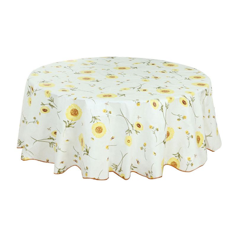 70" Dia Round Vinyl Water Oil Resistant Printed Tablecloths Yellow Sunflower - PiccoCasa, 1 of 5