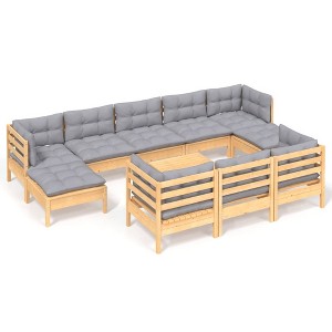 vidaXL Solid Pinewood Patio Lounge Set 11 Piece with Cushions Multi Colors - Brown and Gray - 1 of 4