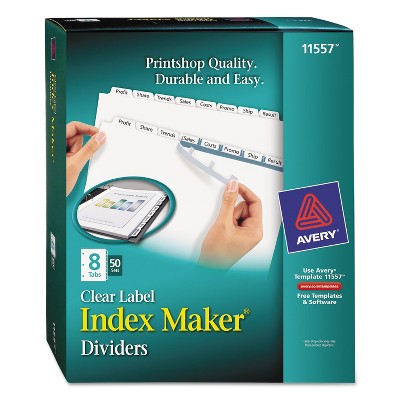 Avery Print & Apply Clear Label Dividers w/White Tabs 8-Tab Letter 50 Sets 11557