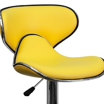 Yellow Vinyl Adjustable Swivel Barstool with Chrome Base