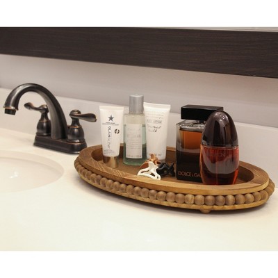 Stained Wood Oval Beaded Decorative Tray