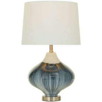 24" x 14" Table Lamp with Drum Shade and Glass Gourd Style Base Blue - Olivia & May