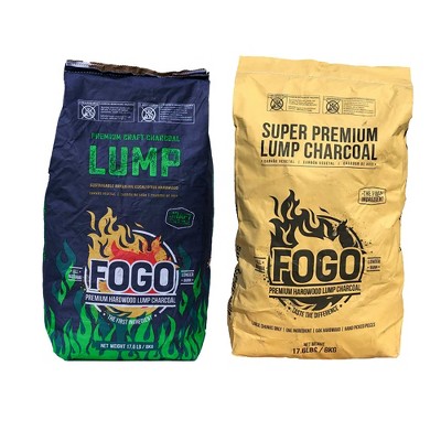 Fogo All Natural 17.6 Lb Bag Brazilian Eucalyptus Blend Hardwood Lump Charcoal w/ Super Premium 17.6 Lb Bag Oak Restaurant Natural Hardwood Charcoal