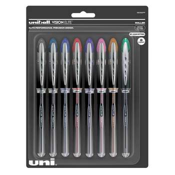 uni Vision Elite Roller Ball Stick Pen, 0.5 mm Micro Tip, Assorted Colors, Set of 8