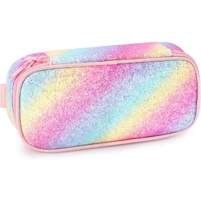 Fmeida Girls Pencil Case for Kids, Multi-Slot Pencil Pouch, Pink Blue Rainbow