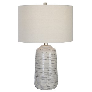 Uttermost Cyclone Table Lamp – 24.75"H Ivory Ceramic Urn with Gray Stripes & Brushed Nickel Accents - 1 of 4