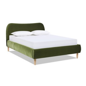 Jennifer Taylor Home Roman Curved Headboard Upholstered Platform Bed, Queen, Olive Green Performance Velvet - 1 of 4