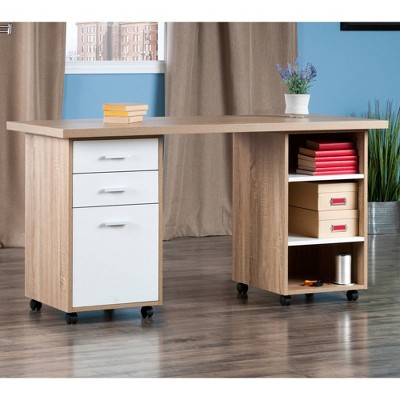 Modular Mobile Desk in Reclaimed Wood & White Finish with Storage