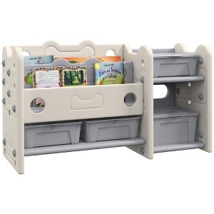Qaba Kids Toy Storage, 2 Tier Toy Organizer with 4 Storage Boxes, Bookshelves for Kids Room, Nursery, Playroom, Cream White - 1 of 4