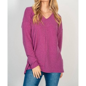 Women's Zig Zag Knit V-neck Top - White Birch - 1 of 2