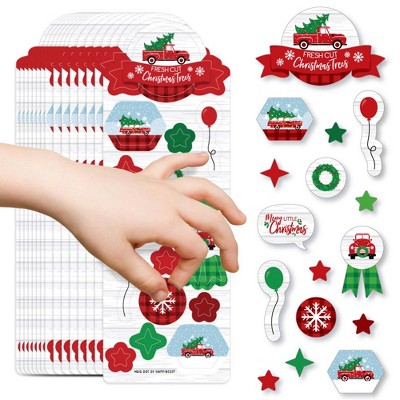 Big Dot of Happiness Merry Little Christmas Tree - Red Truck and Car Christmas Party Favor Kids Stickers - 16 Sheets - 256 Stickers