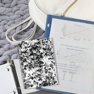 Five Star 80pg 2 Subject Ruled Notebook 9.5&#34;x7.2&#34; Black and White Floral_4