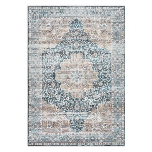 Machine Washable Area Rug Non Slip Rug Vintage Distressed Low Pile Foldable Rugs Medallio Retro Accent Carpet For Bedroom Living Room Office Dorm - 1 of 4