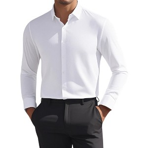 INSPIRE CHIC Men's Long Sleeve Button Down Solid Color Business Dress Shirt - 1 of 4