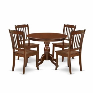 HomeStock 5-Piece Mahogany Finish Solid Wood Top Dining table with 4-Chairs with Slat Back - 1 of 4