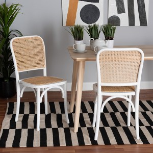 Baxton Studio Neah Japandi White Wood and Natural Rattan 2-Piece Dining Chair Set - 1 of 4