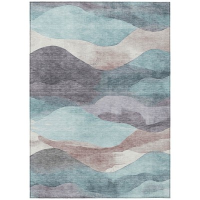 HomeRoots 3' X 5' Teal Blue And Plum Abstract Washable Indoor Outdoor Area Rug