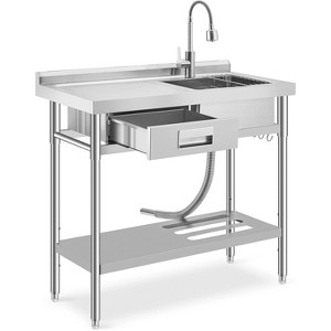 Freestanding Stainless Steel Utility Sink with Workbench & Drawer, Includes Faucet & Storage for Kitchen, Laundry Room, and Garage - 1 of 4