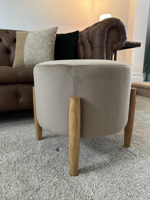 Elroy Round Velvet Ottoman With Wooden Legs - Threshold™ Designed With ...