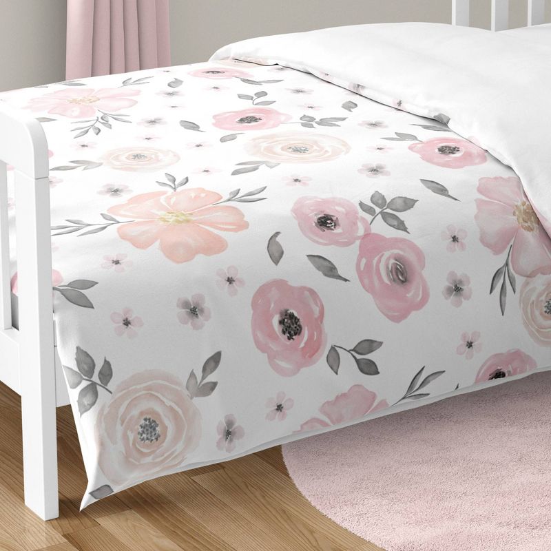 5pc Watercolor Floral Toddler Kids&#39; Bedding Set Pink and Gray - Sweet Jojo Designs, 5 of 8