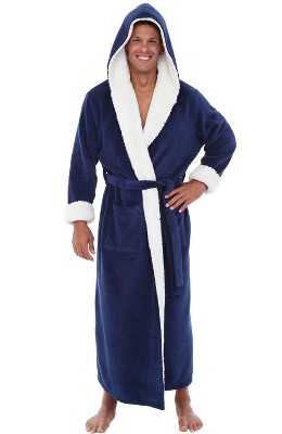 Men's Warm Winter Plush Hooded Bathrobe, Full Length Fleece Robe With ...