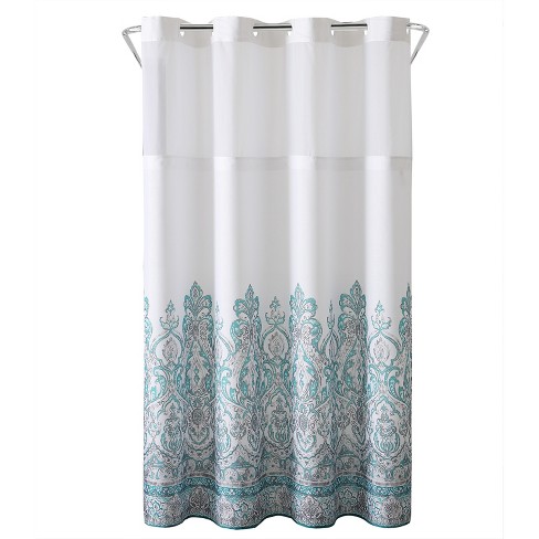 Damask Border Shower Curtain With Liner Teal Hookless Target