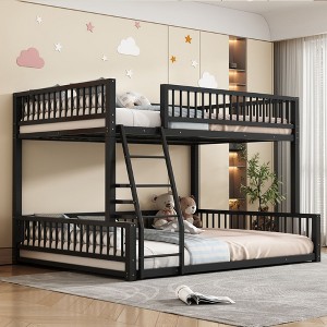 NicBex Modern Metal Frame Twin/Full XL over Queen Floor Bunk Bed with Ladder & Guardrails,Simple Bed Frame for Bedroom,Kids Room - 1 of 4