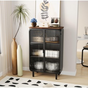 28.35"Glass Doors Modern Two-door Cabinet with Featuring Three-tier Storage,Unique Fir Cabinet Top - 1 of 4