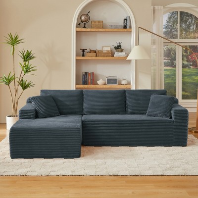 Aukfa 5-Seat L-Shaped Corduroy Sectional Sofa with 5 Pillows, No-Assembly Cloud Couch, High-Density Sponge, Perfect for Apartments
